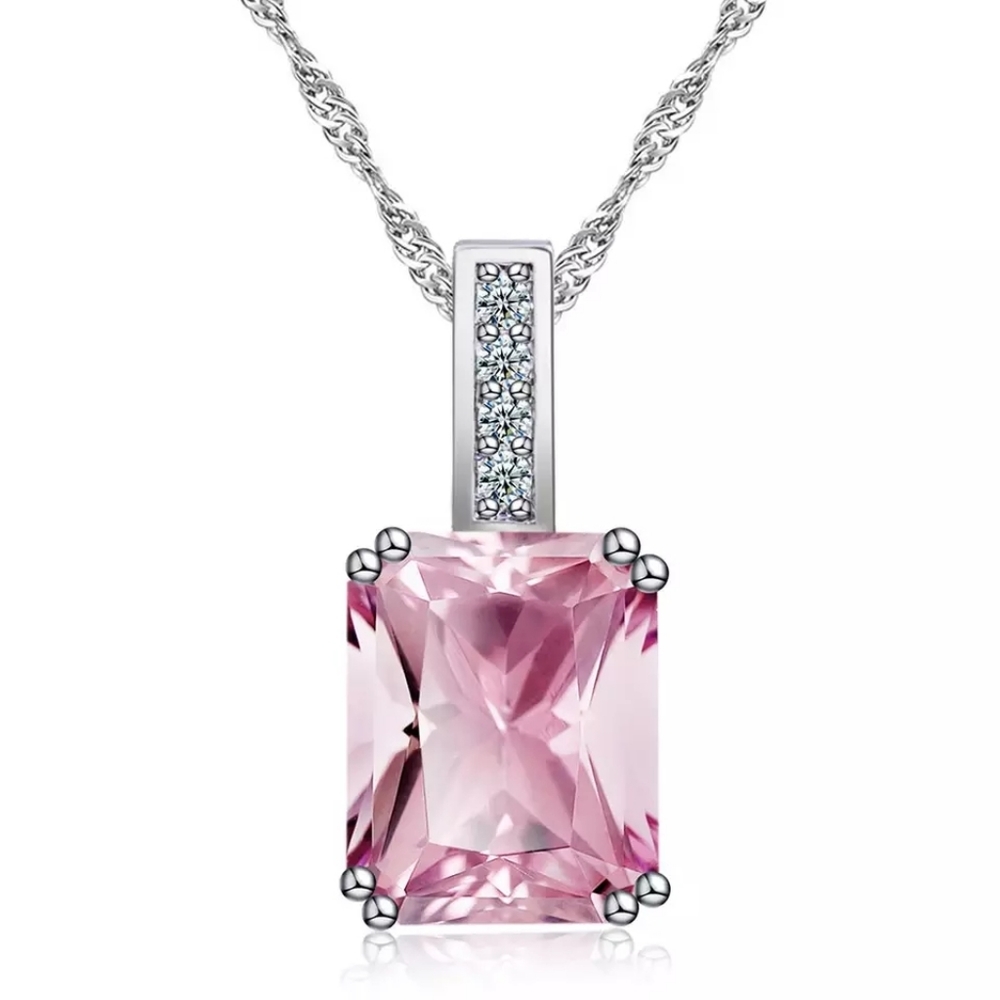 Pink Princess Cut AAA Cubic Zirconia Necklace - Picture 1 of 6